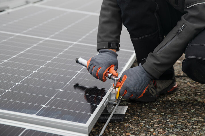 installing solar photovoltaic panel installing solar photovoltaic panel
