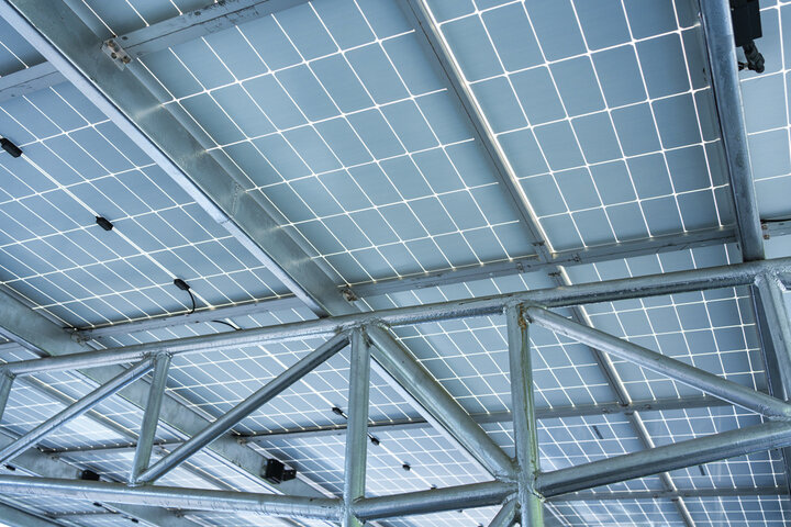 Solar panel roof structure installed Solar panel roof structure installed