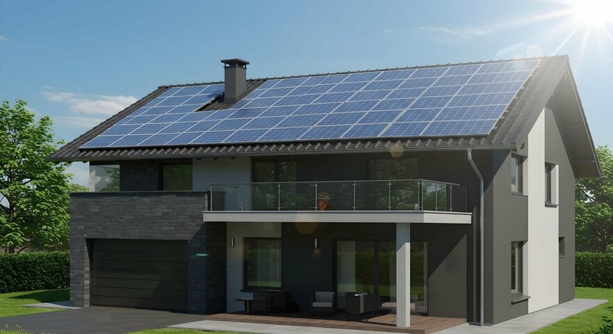 solar panels in front of house