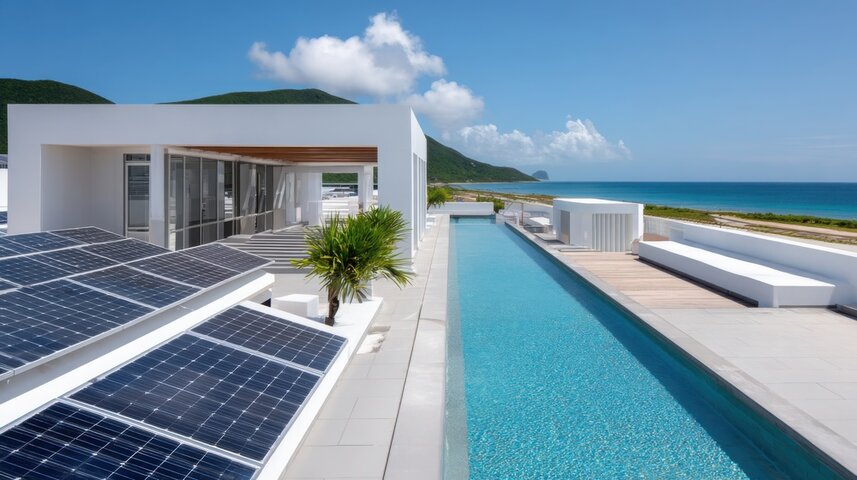 luxury rooftop hotel with solar panels