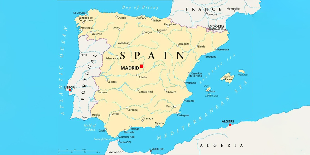 Spain and Portugal on the map