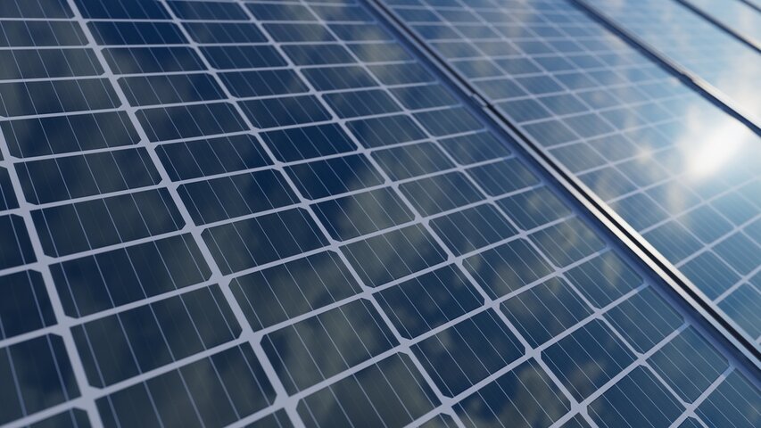 Wide angle view of half-cut poly solar panels