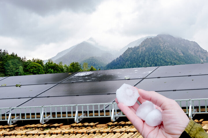 Severe storm with hail Damage to solar panels.