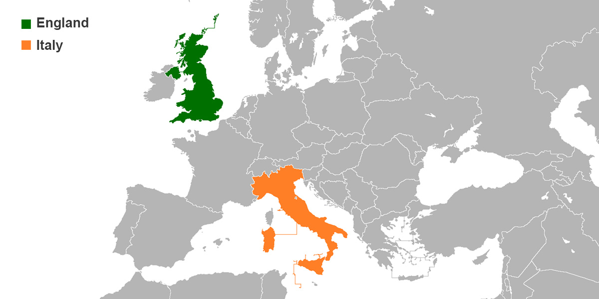UK & Italy on the map