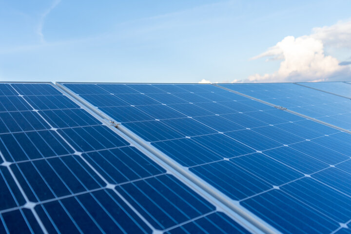 solar panels with blue sky