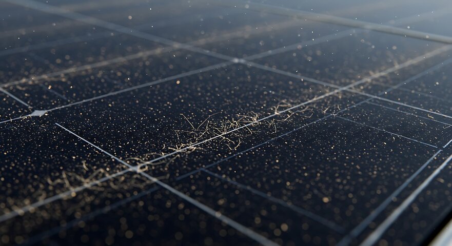 Solar Panel Surface Dust and Debris Close-up