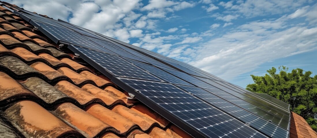 Pitched roof with full black solar panels 